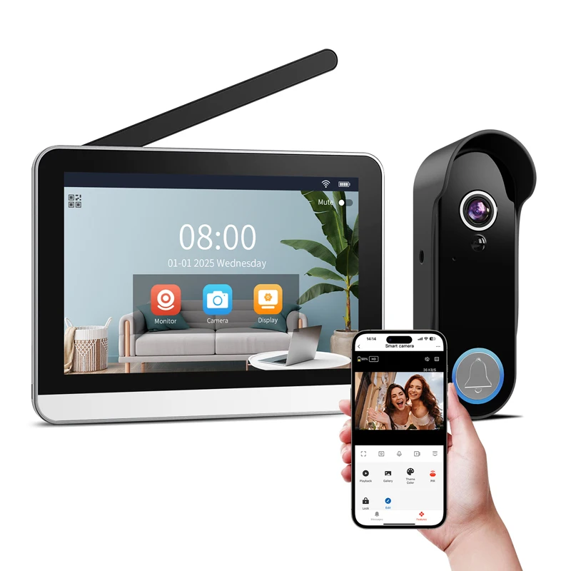 Wireless Video Doorbell Intercom 7-Inch 1080P Touch Screen Motion Detection Connect Tuya Smart App Remote Control Waterproof
