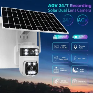 HIEASY AOV Solar PTZ Camera 2 Lens 2 Screen Solar Surveillance Outdoor Camera 4G Sim Card CCTV Colorful Night Vision Pack of 6