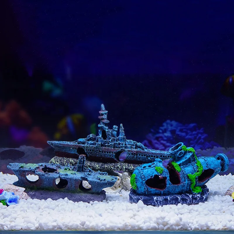 Wholesale Creative Resin Warship Ornament Broken Old Ship Underwater Aquarium Decoration for Living Room Landscaping Pack of 2 - Image 2