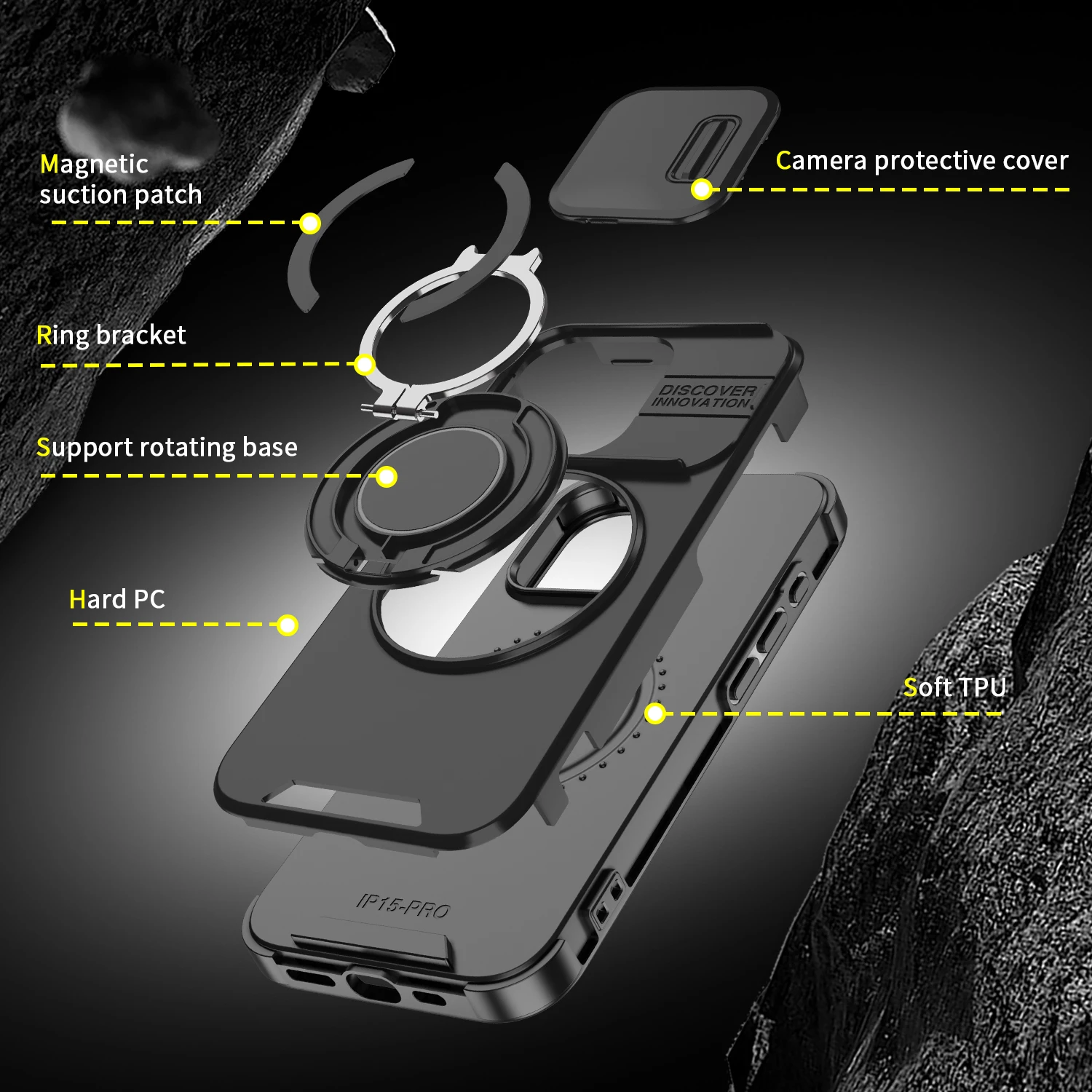 Heavy Rugged Hybrid Armor 2 in 1 Slide Camera Lens Protection Case 15 14 Pro Max with Ring Holder for iPhone 16 Pack of 20 - Image 4