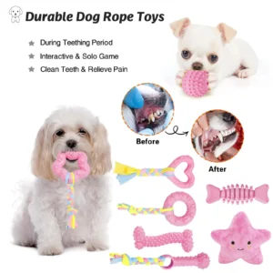 8 Pack Puppy Molar Toy Sustainable Small Size Soft Plush Interactive Chew Toy for Dogs and Cats Pack of 2