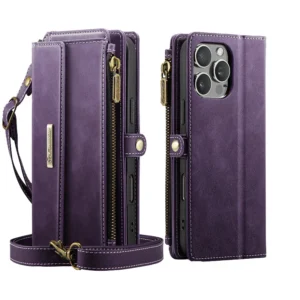 Women's Leather Wallet Case Magnet Card Holder with Zipper Convenient Mobile Phone Purse Bag for iPhone 16 Pro Max Pack of 2