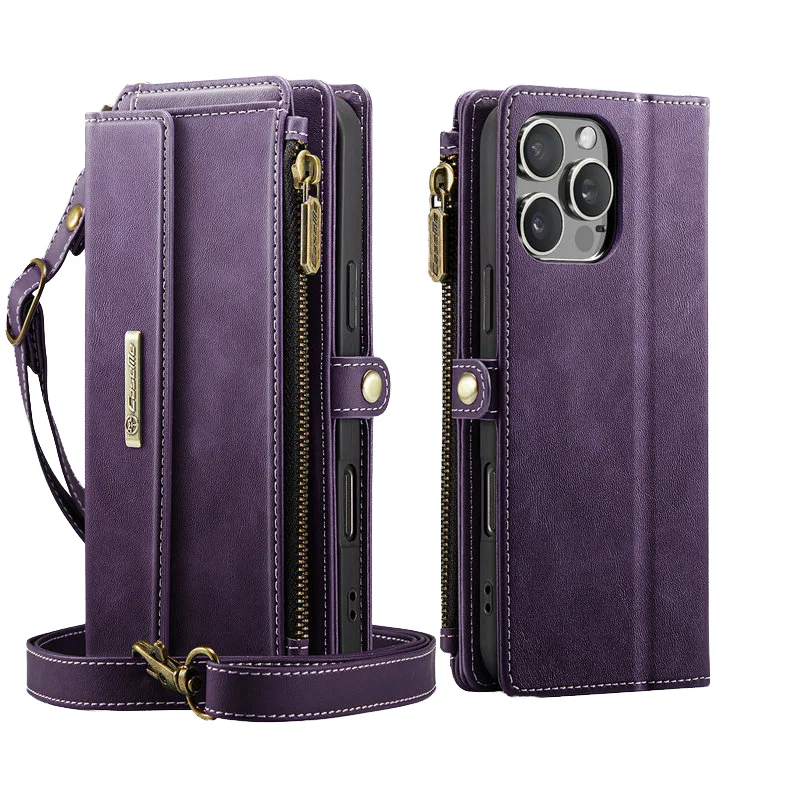 Women's Leather Wallet Case Magnet Card Holder with Zipper Convenient Mobile Phone Purse Bag for iPhone 16 Pro Max Pack of 2
