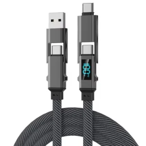 High Quality Digital Display 100W Fast Charging 4-in-1 Double Type C Data Cable PD 1M 2M USB Charger Cable for Mobile Phone Pack of 10