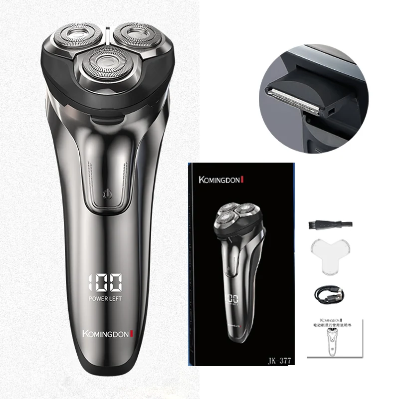 Komindon Electric Razor for Men Face Portable LED Display Rechargeable Waterproof Rotary Shaver with Pop-up Trimmer Pack of 40