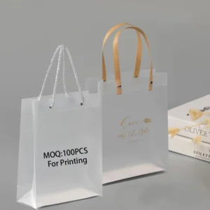 Ladies High-grade PP Material Transparent pp Frosted Plastic Shopping Tote Bag for Gift Pack of 100