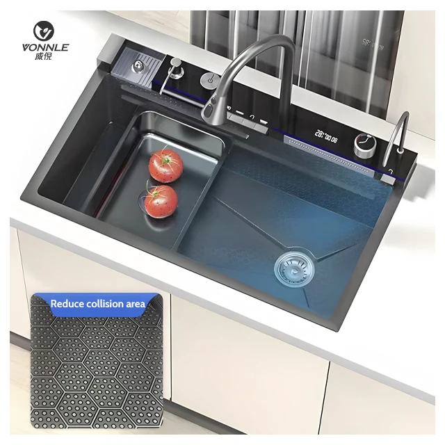 Edition Smart LED Digital Display Kitchen Sink Multifunction Modern Waterfall Stainless Steel Smart Kitchen Sink - Image 3