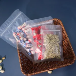 In-Stock and Customizable Transparent Frosted 3-Side Sealed Flat Food Packaging Plastic Bags with Resealable Zipper Lock