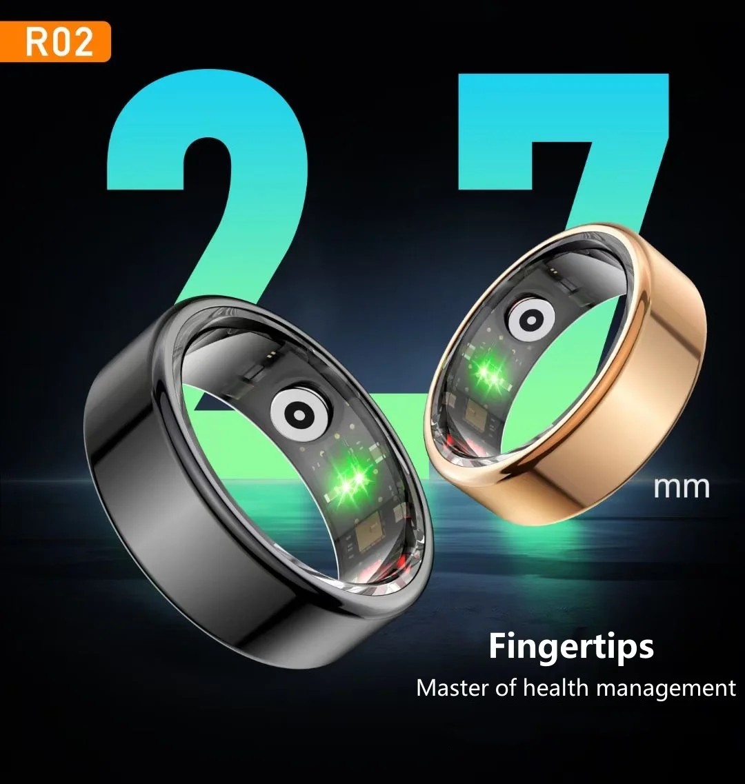 Yawell Custom OEM SDK Smart Finger Ring HRV Heart Rate Blood Oxygen Monitor Fitness Women Men Health Tracker R02 Smart Ring Pack of 2 - Image 2