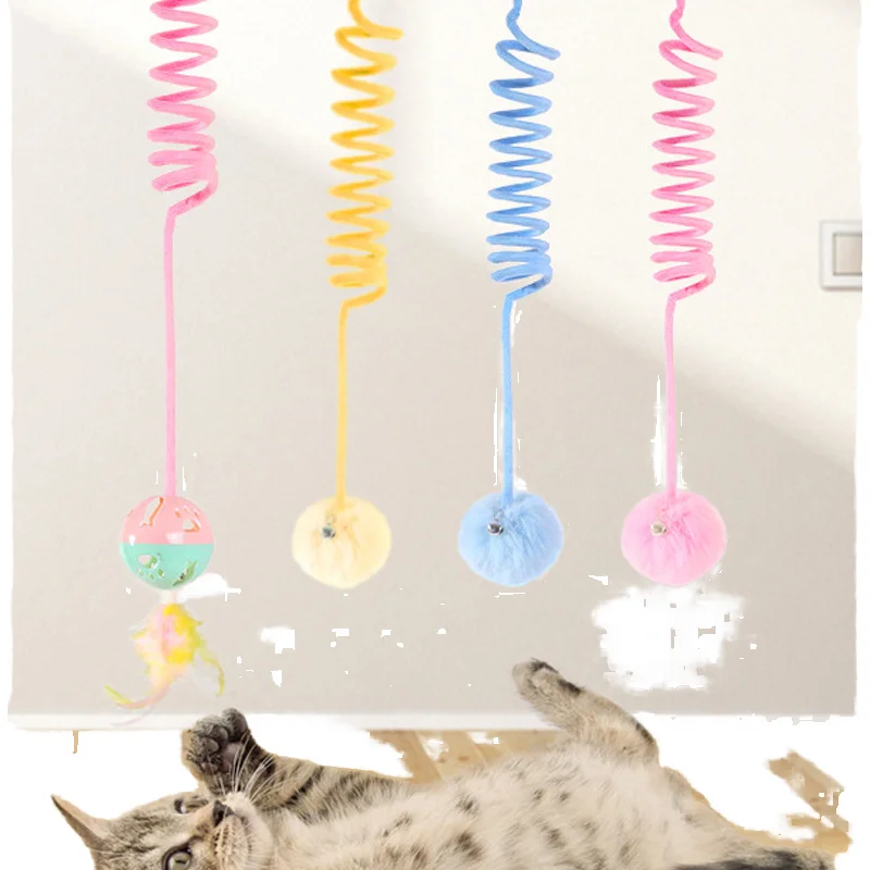 Eco-Friendly Fashion Style Cat Toy Interactive Sports Plush Hair Ball with Feather Teaser Cats' Favourite Pet Toy Pack of 10