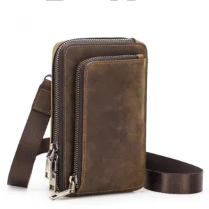 Wholesale Customization Vintage Crazy Horse Cowhide Men's Mobile Phone Bag Top Layer Fashion Casual Small Shoulder Messenger Pack of 2
