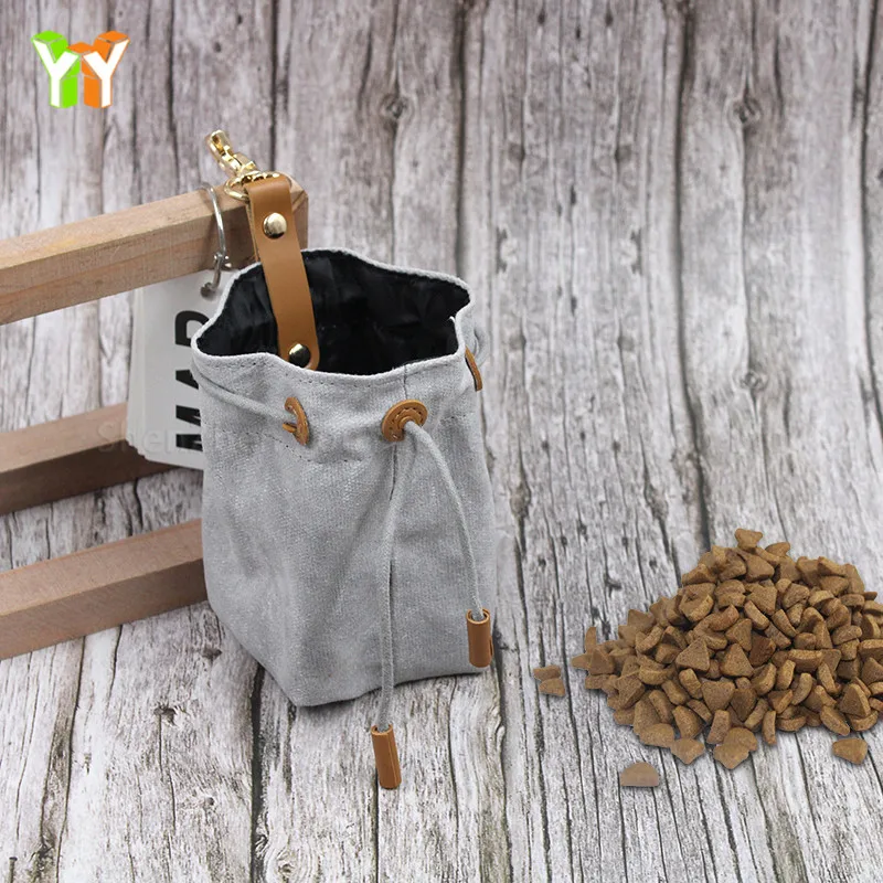 Canvas Dog Treat Pouch Drawstring Pet Training Waist Bag Multi-Purpose Pet Food Pouch for Dog Treats Training Pack of 2