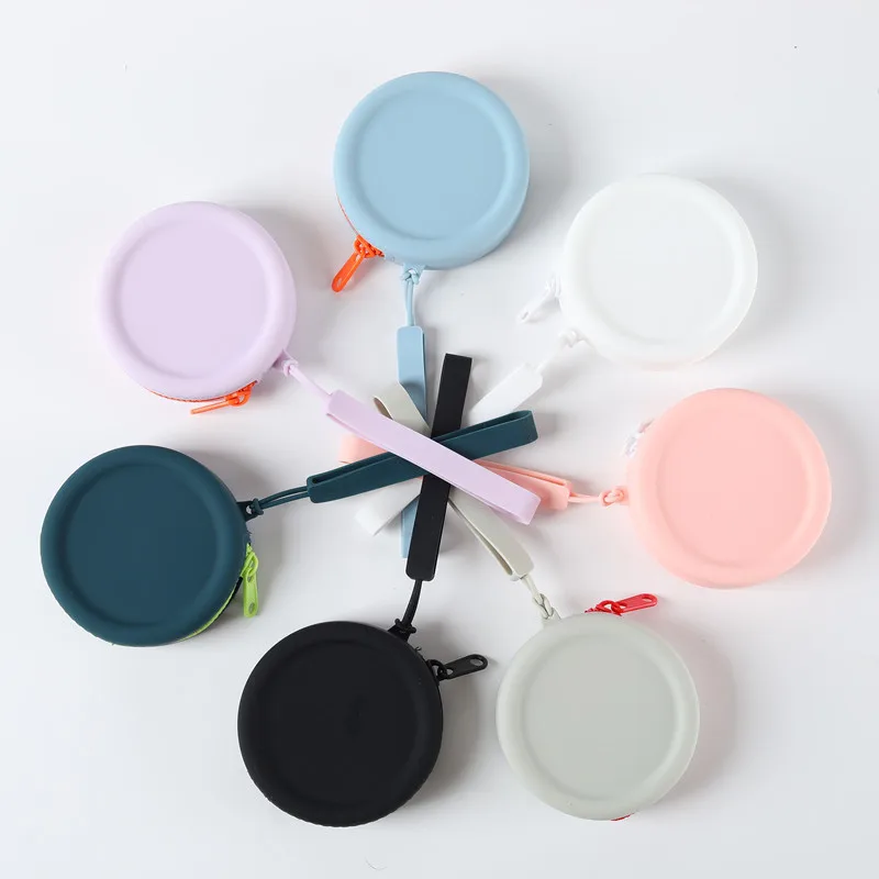 Wallet Mummy Bag Silicone Round Coin Purse for Lipstick Earphone Data Cable Storage Solid Color - Image 3