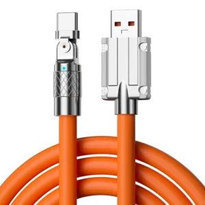 120W 3A Fast Charging Flexible Heavy Duty Silicone USB Data Cable Zinc Alloy 180 Rotation Type-C/iOS/Android Charger Pack of 20