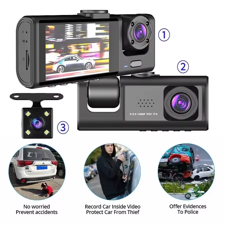 2025 New 3 Lens HD 1080P Car Black Box WiFi Loop Recording Car DVR Camera Dashboard Camera Night Vision Dash Cam for Car - Image 4