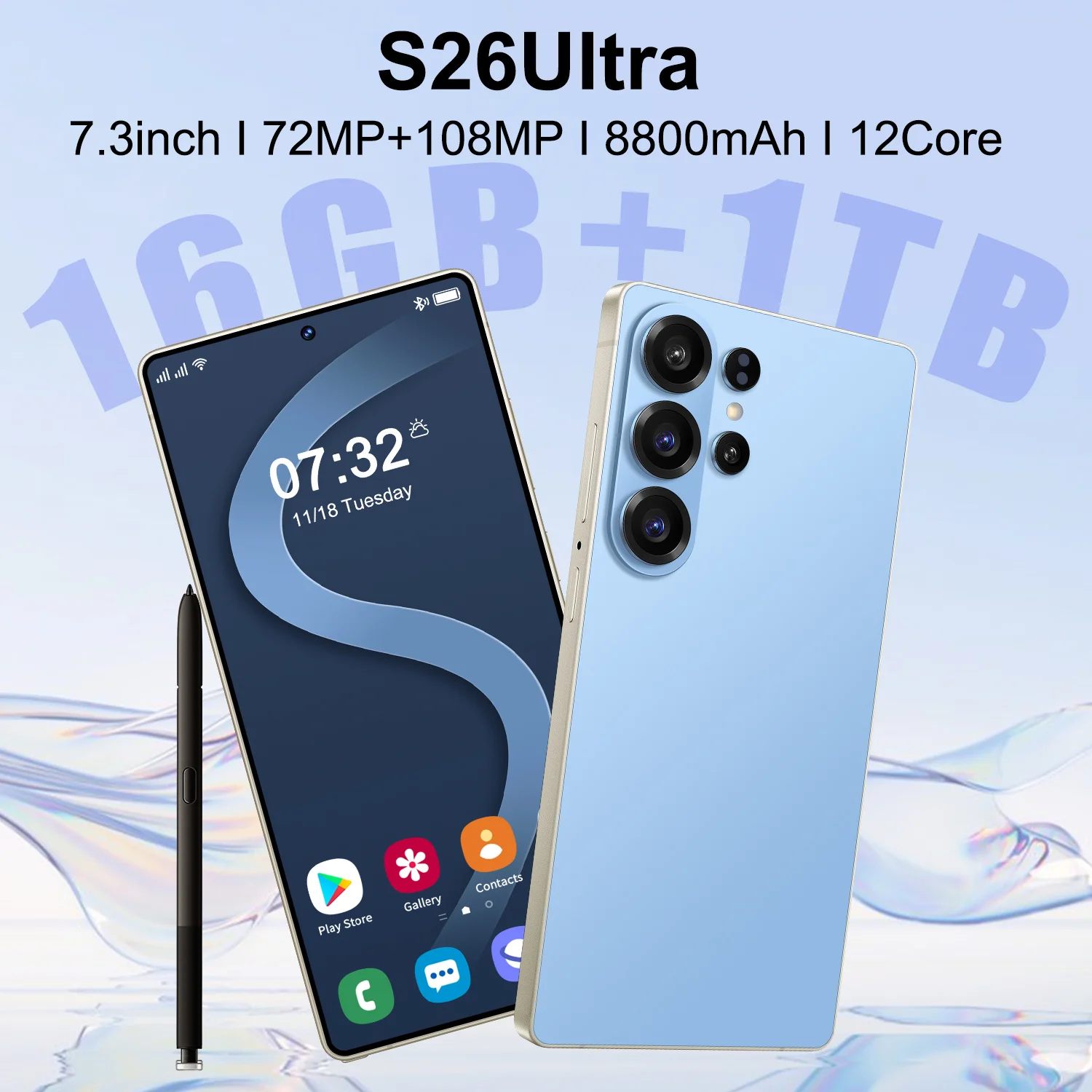 Full Screen S26 Ultra 5G Smartphone 16GB+1TB Storage Camera Unlocked Android Mobile Phone with Face ID Fingerprint Dual SIM