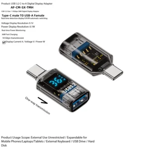 JILIAN USB Smart Digital Display Adapter Transparent Shell PD Fast Charging 60W 40Gbps High-Speed Transmission OTG USB Adapter
