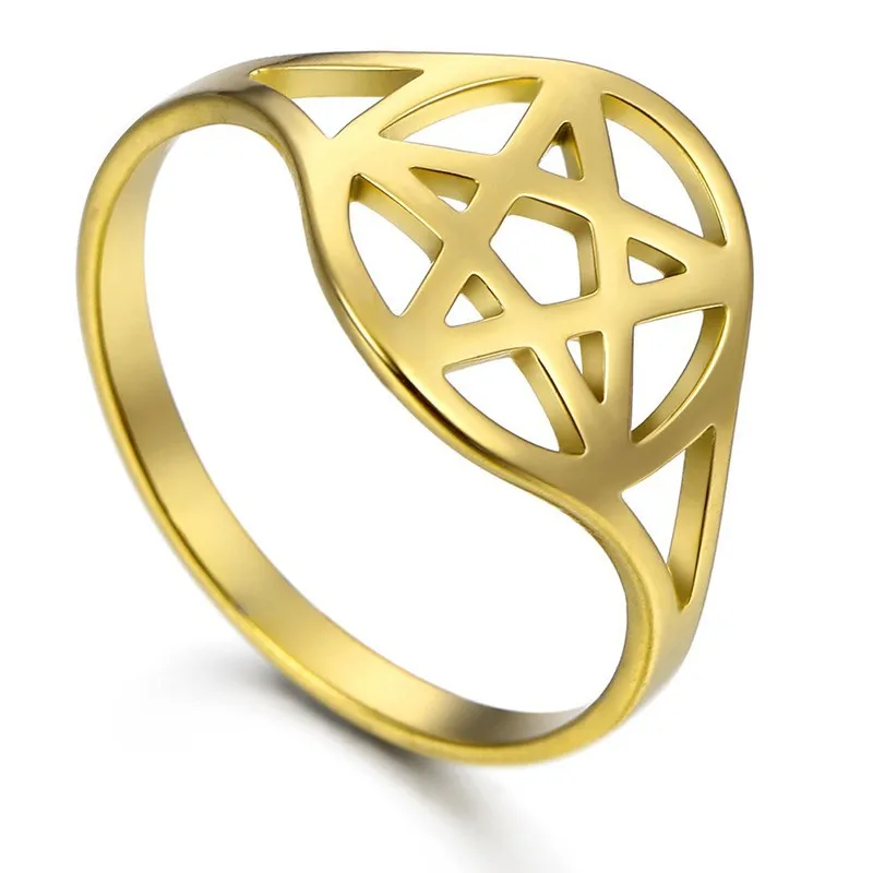 Fashion Stainless Steel Pentagram Star Finger Ring Jewelry 18k Gold Plated Yoga Men Women Ring Pack of 30 - Image 3
