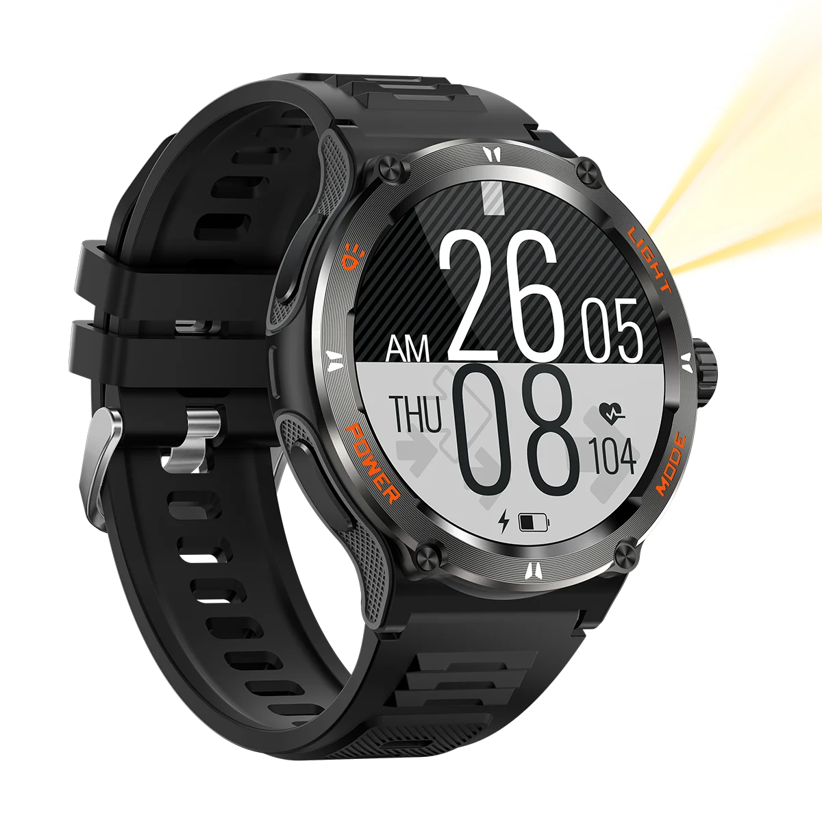 OEM ODM Supplier Electronic Digital KT76 Smartwatch Flashlight 3ATM Waterproof Silicone Band Unisex Sport Smart Watch