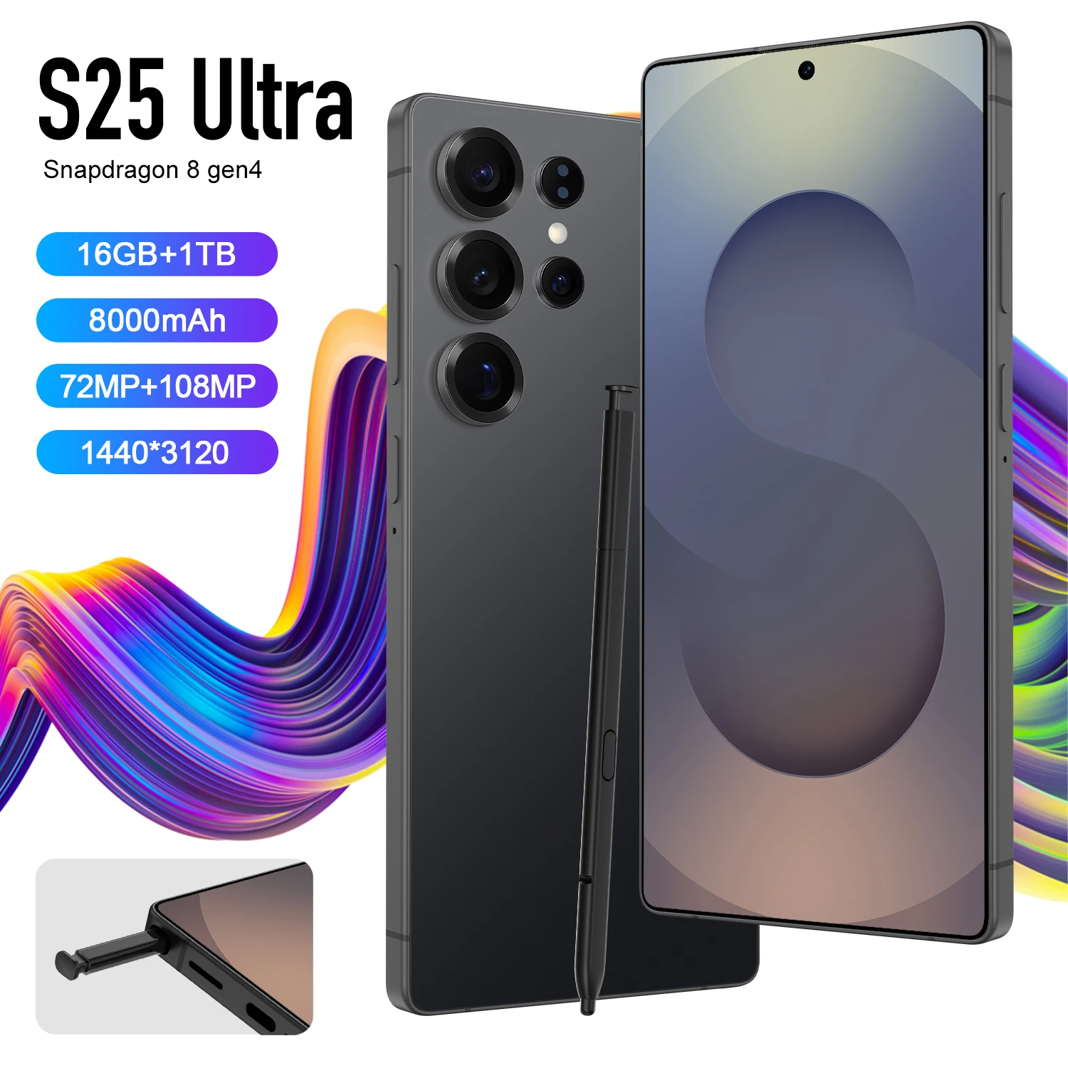 New S25 Ultra 5G Smartphone with 7.3-Inch HD Screen 16GB+1TB Large Memory 108MP Rear Camera Spanish Operating Language