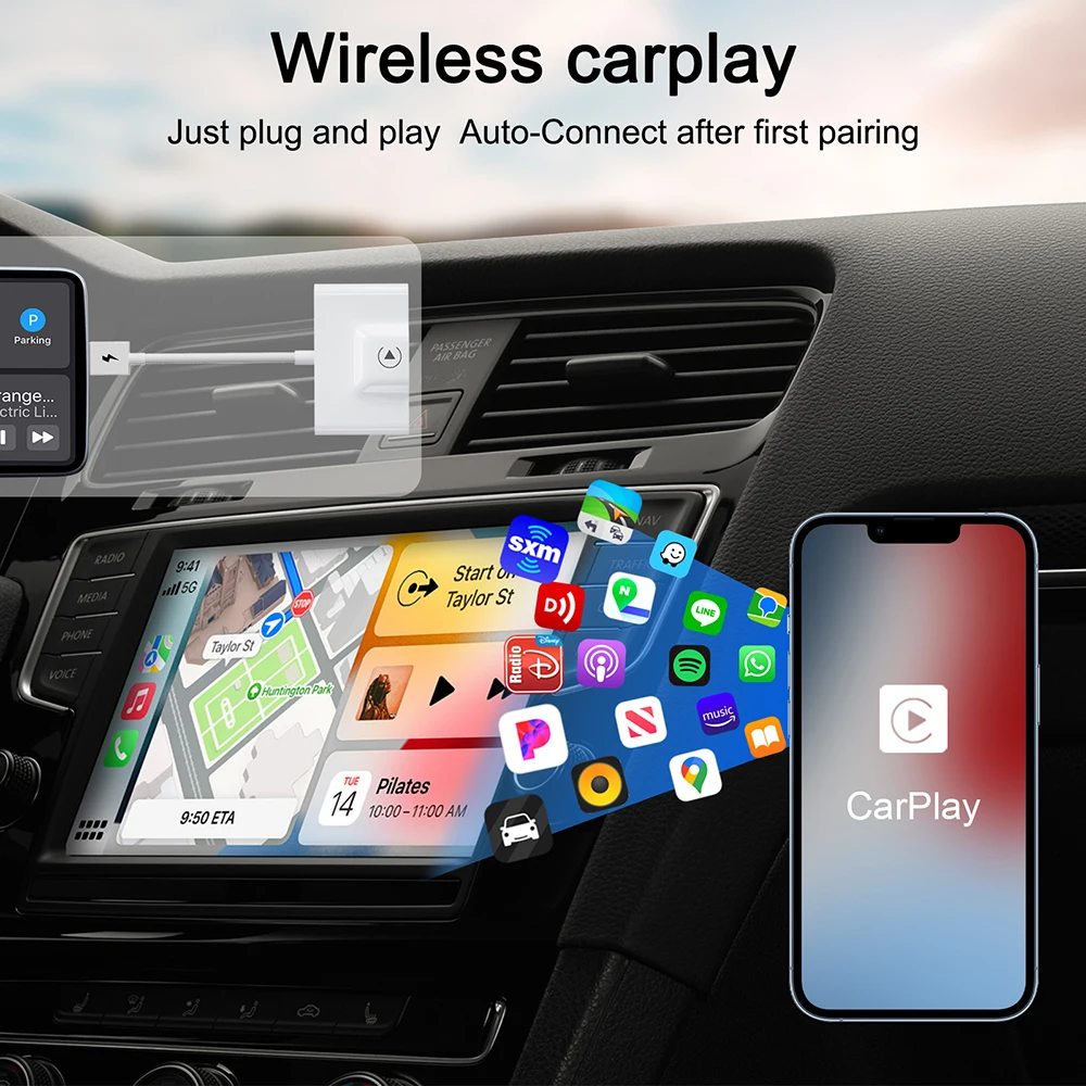 CarPlay Wireless Adapter for iPhone Wired Car Play Wireless Car Play Dongle Converts Wired to Wireless Carplay Android Auto Pack of 2 - Image 3