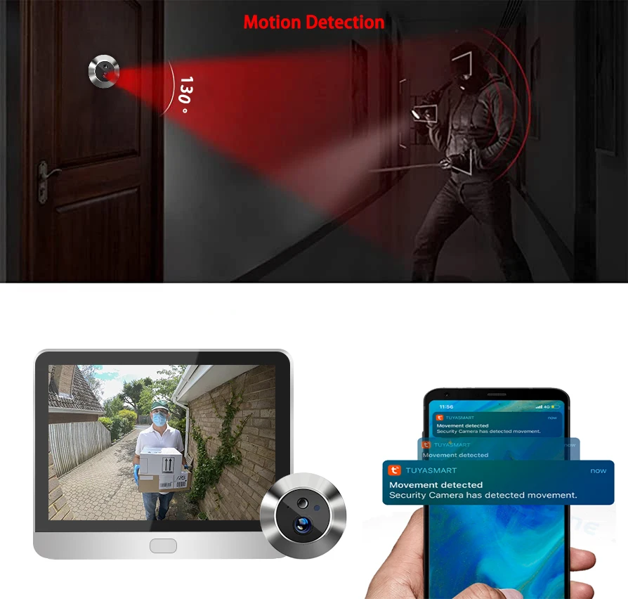 Home Smart Tuay Wireless 2.4G Wifi Peephole Video Door Camera 3MP PIR One Way Audio Security Door Eye With Camera for Apartment - Image 3