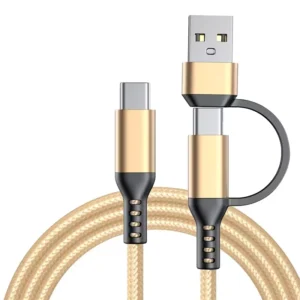 2 Meter 6FT 2-in-1 Multi-Use USB Charging Data Cable Type C to Type-C USB-A 3A Aluminum Alloy Nylon Braided for Mobile Phones Pack of 5
