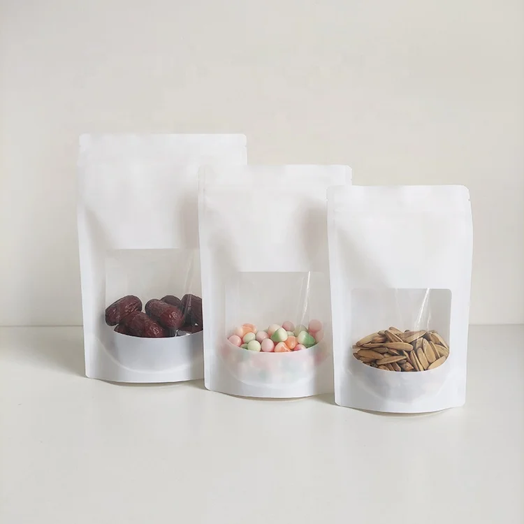15x22 cm Various Sizes White Stand up Pouches Zip Lock Plastic Bags Doypack Packaging Bag with Window Pack of 200