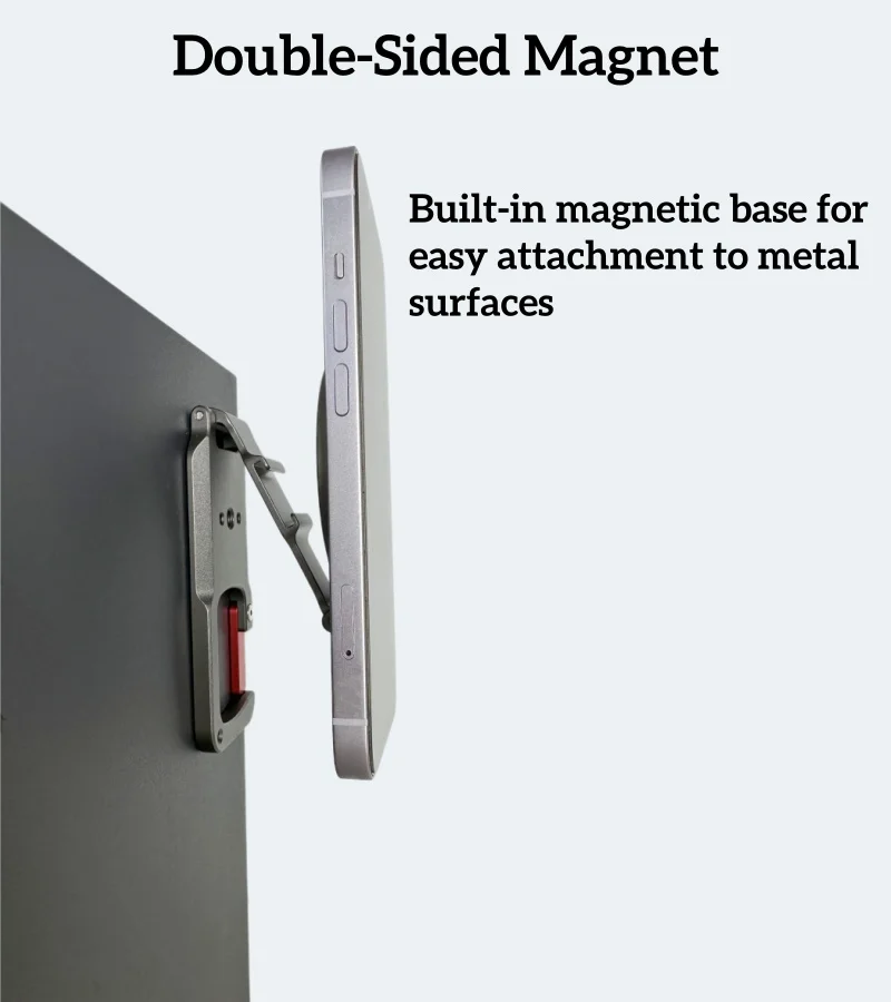 Metal Double-Sided Magnetic Phone Tripod Stand Compatible With Magsafe iPhone 17/16/15/14/13/12 Plus Pro Max with Carabiner - Image 4
