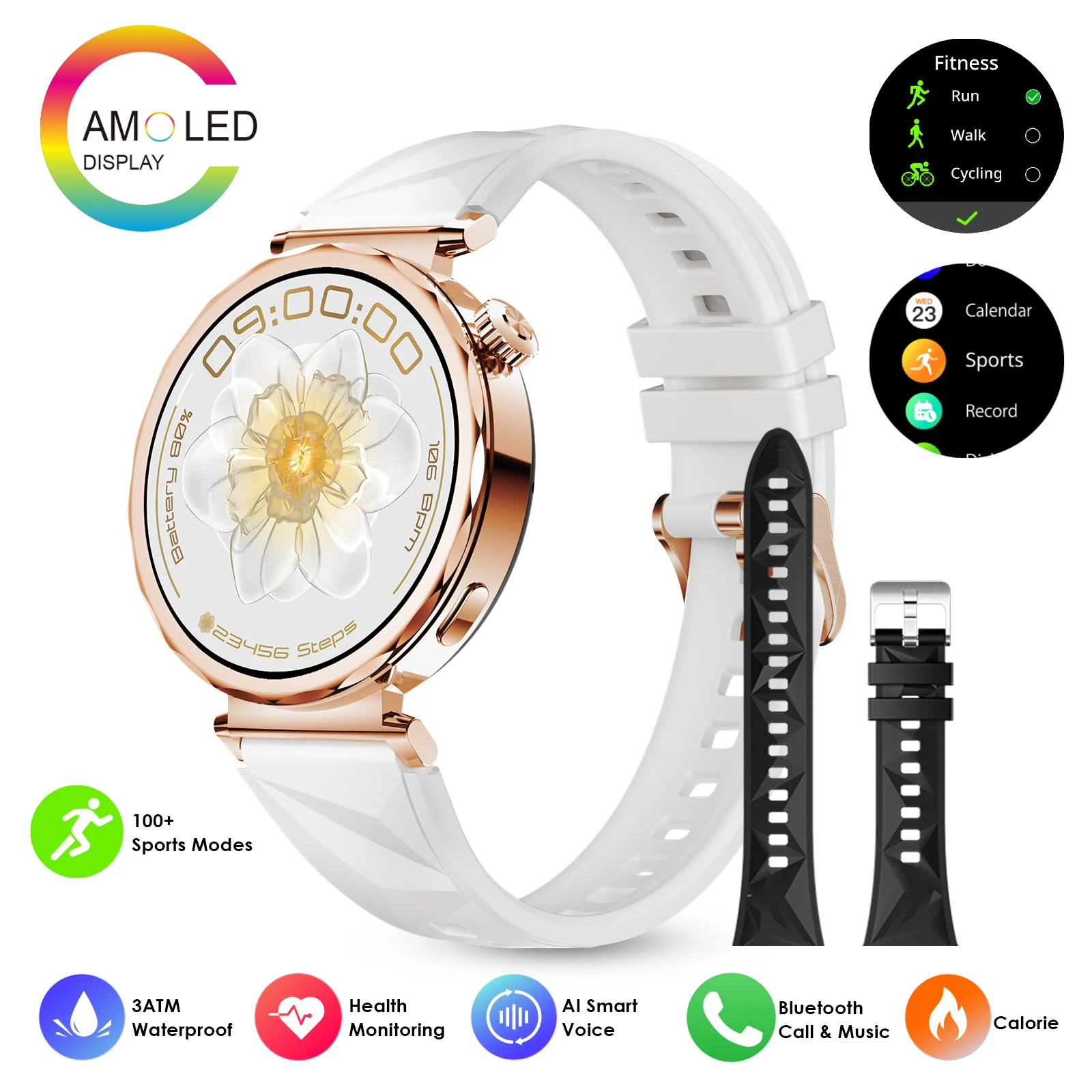 Fashion Thinness AM35 3ATM Waterproof 24-Hour Sleep Women's Health Monitoring Ladies AMOLED Smart Watch for Huawei Women - Image 2