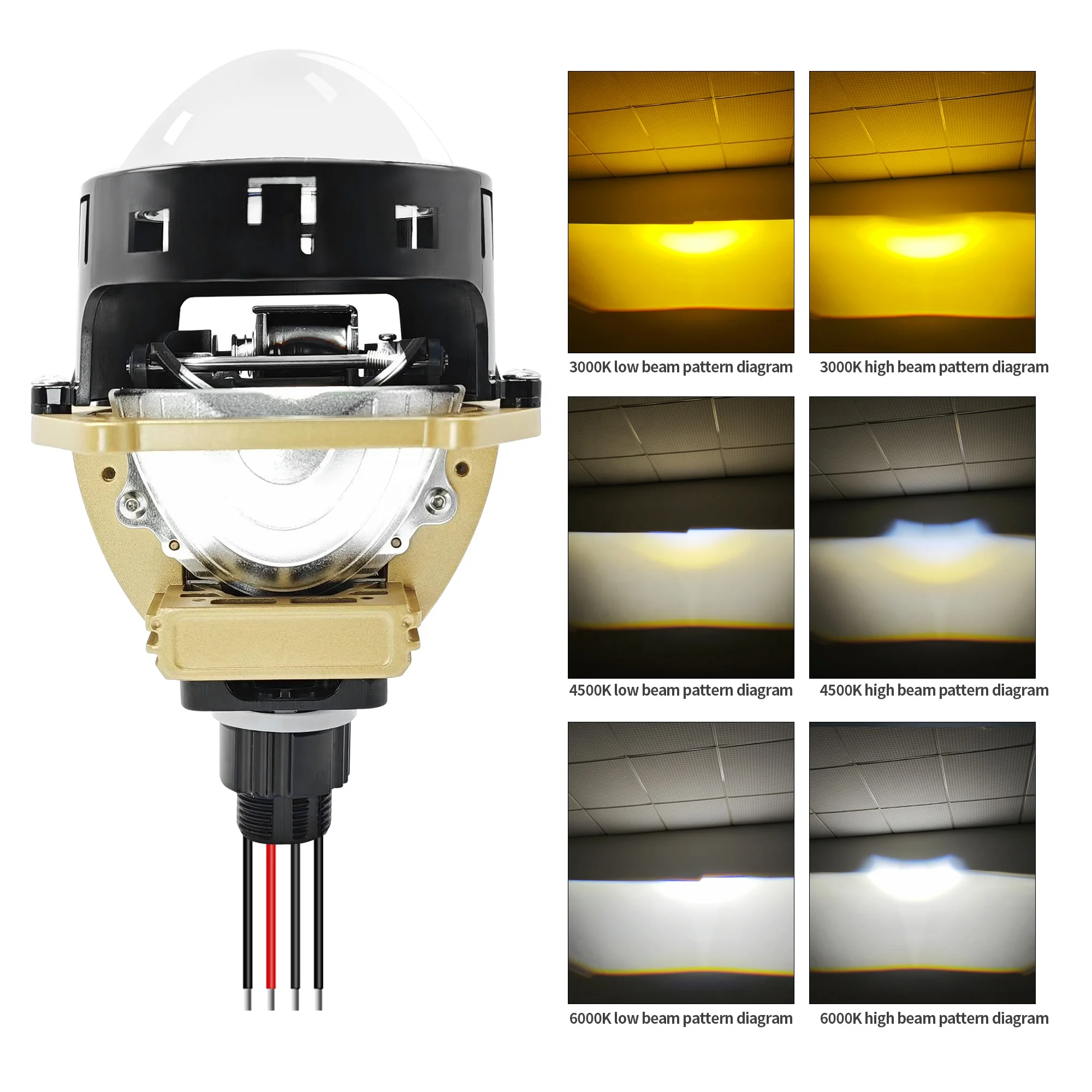 Chenlang New Design 3 Inch 110W Bi Led Projector Lens Lossless Installation Three Colors White Warm White Yellow Car Headlights Pack of 2 - Image 4