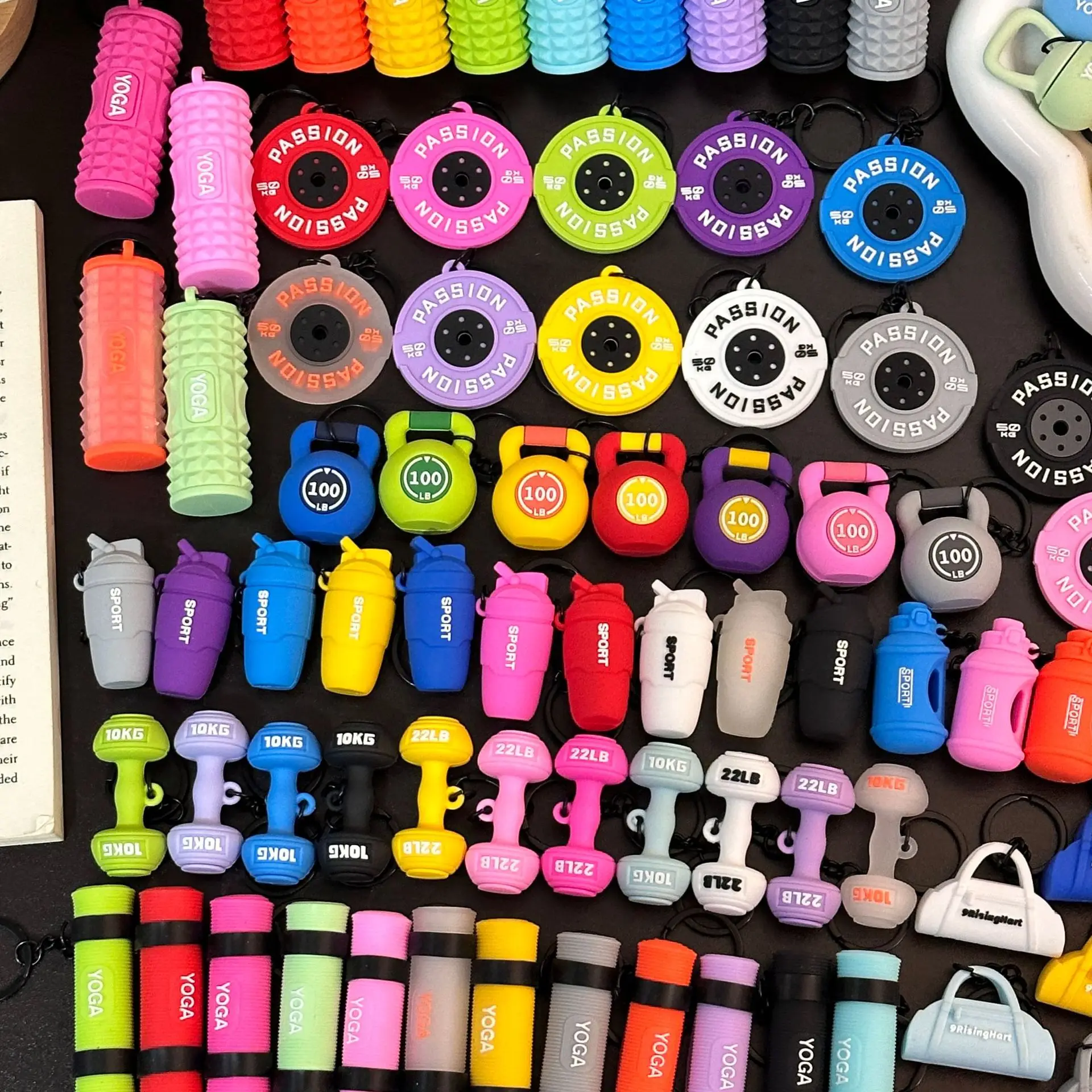 Trendy Fitness Yoga Keychain Accessories Mini Rubber Eco-friendly Sporty Bag Pendant Keychains Miu Series Water Bottle Ornaments