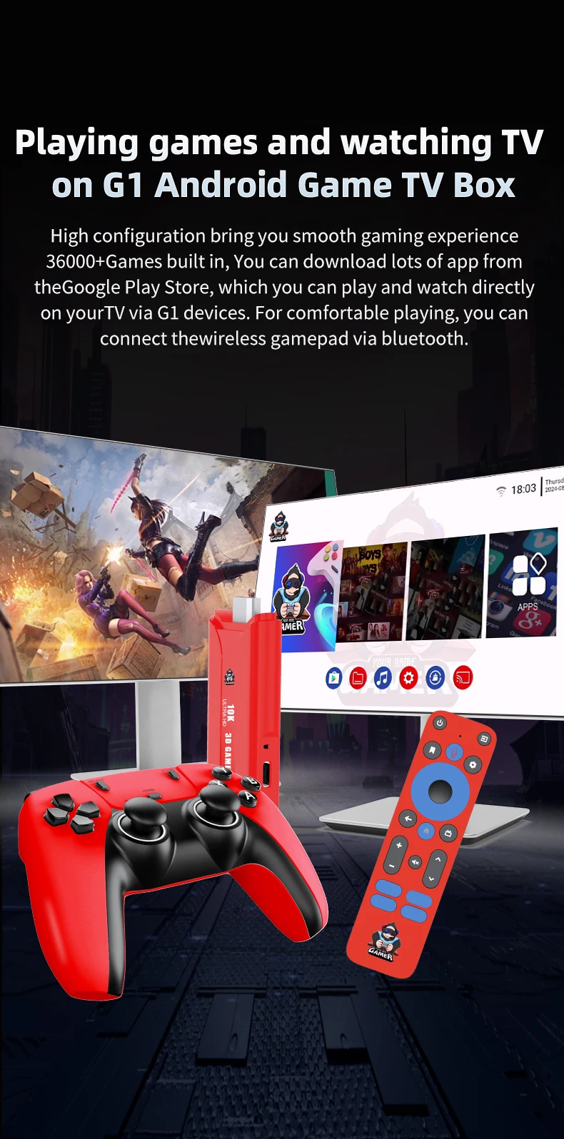 Newest Android 14.0 G1 Game Console H618 with 2GB RAM and 16GB ROM EU/US Plug BT Voice Remote Control Best TV Game Box Pack of 2 - Image 2