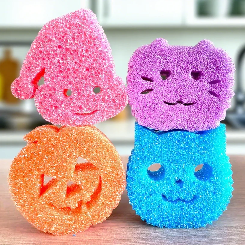 Kitchen Cleaning Sponge with Happy Face Design Responsive Temperature Dishwashing Scrubbing Sponges Bulk Pack Pack of 100 - Image 2