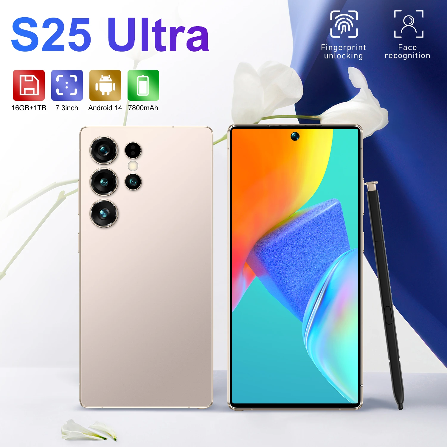 Premium Finish S25 Ultra Dual Sim 5G Smartphone with Face Recognition Deca Core CPU 108MP Rear Camera LTE CDMA Cellular