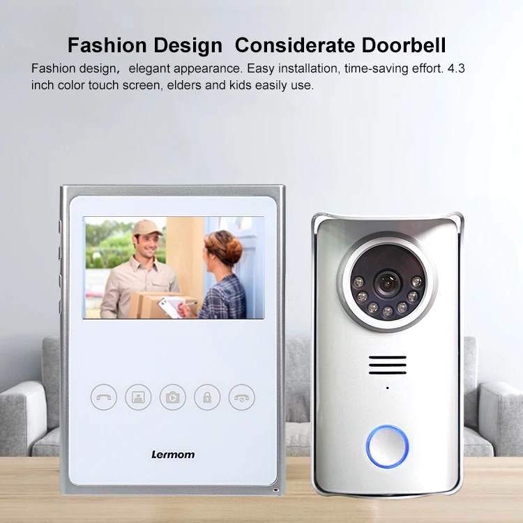 Lermom 4 Inch Color TFT Smart Home / Video Door Phone Intercom System with DoorBell for Villa Pack of 2 - Image 3