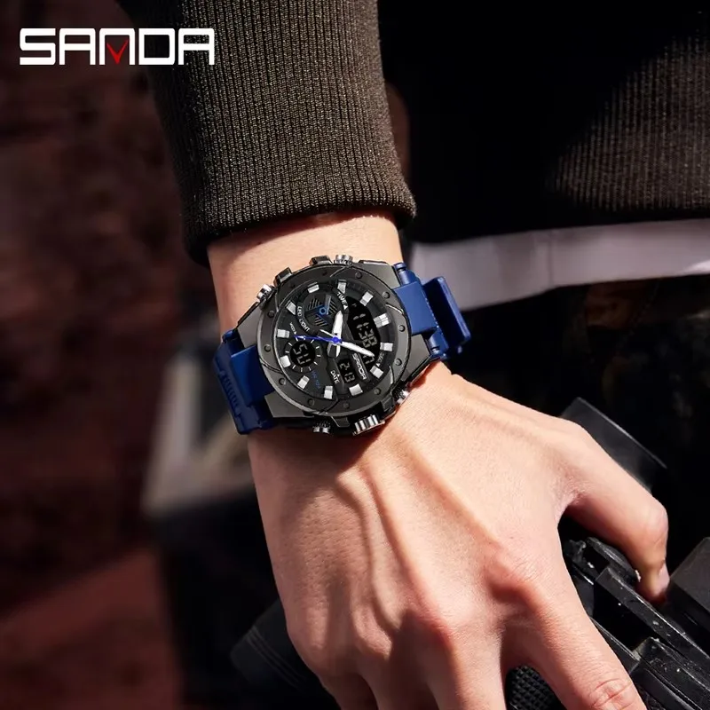 SANDA 3313 Brand Watch Electronics Men Sport Alarm Clock Waterproof Stopwatch Chronograph Men Wristwatches Quartz Digital Watch Pack of 2 - Image 3
