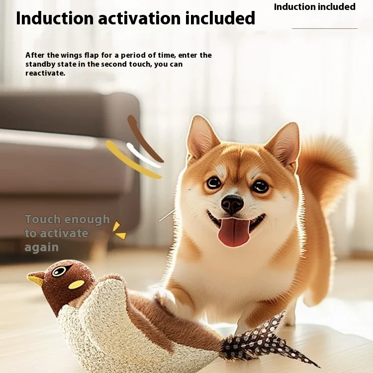 Smart Electric Rechargeable Plush Flapping Bird Toy for Dogs Cats Touch Activated Sparrow Interactive Cat Toy Pack of 3 - Image 3