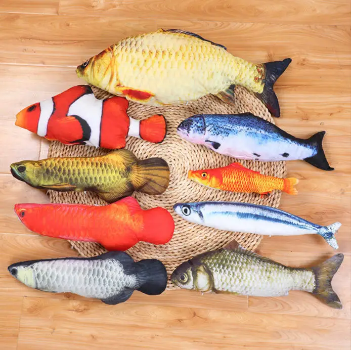 Wholesale Cat Sleeping Chew Toy Fish Plush Pillow Many Types of Fish Cat Toy Pack of 5