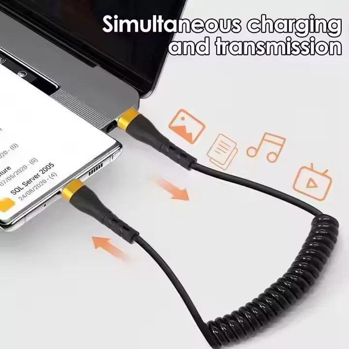 120W Fast Charging Type-C Cable with Braid Shielding PVC Jacket Spring Wire USB-C Connector 1m Cables for Smart Phone Pack of 5 - Image 2