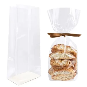 100pcs Gusseted Flat Bottom BOPP Moisture-Proof Cellophane Packaging Bread Snack Food Candy Bag with Paper Insert Stock 1pack Pack of 100