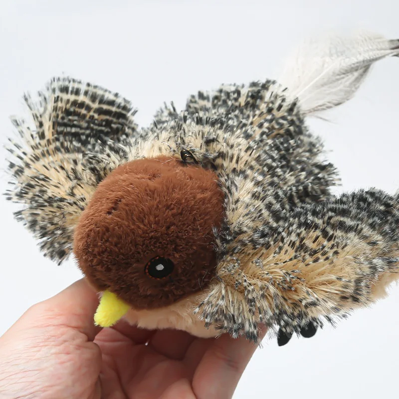 New Rechargeable Modern Luxury Interactive Electronic Cat Bird Toys Polyester Lifelike Flapping Wings Squeaky Chirp Catnip Touch Pack of 2 - Image 2