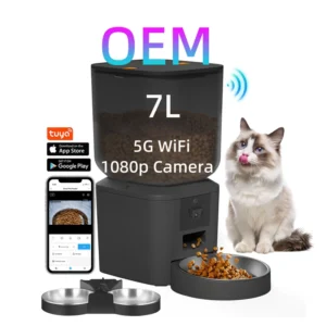 OEM 7L 5G Wifi Smart Pet Feeder With 1080P Camera Night Vision Voice Recording Automatic Cat Feeder Dispenser With Camera App Pack of 8