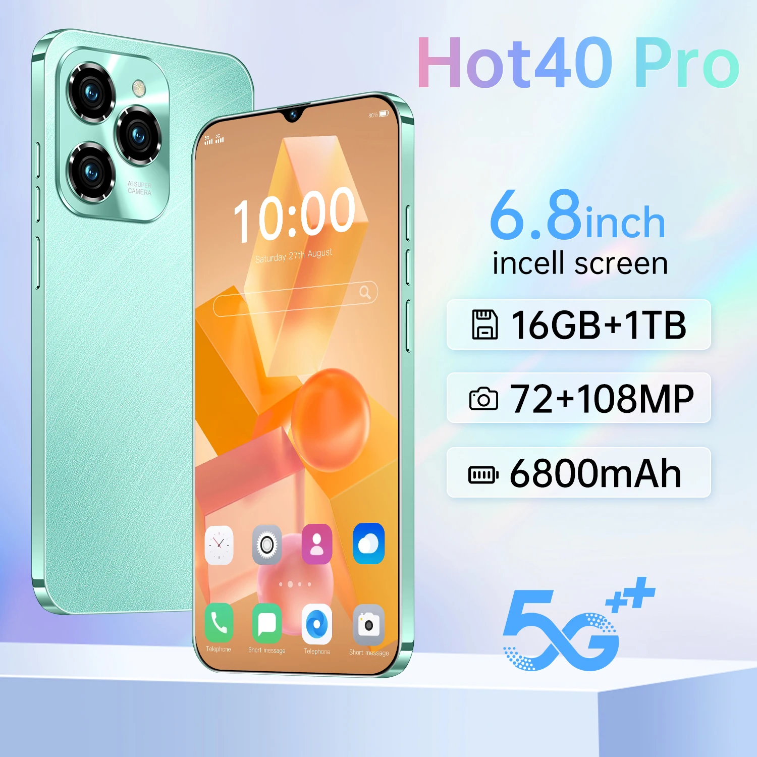 HOT40 Pro 5G Smartphone Dual SIM 6.8 Inch 2K HD Screen 8000mAh Battery 16GB+1TB Memory 108MP Android 14 Shockproof Gaming LTE - Image 3