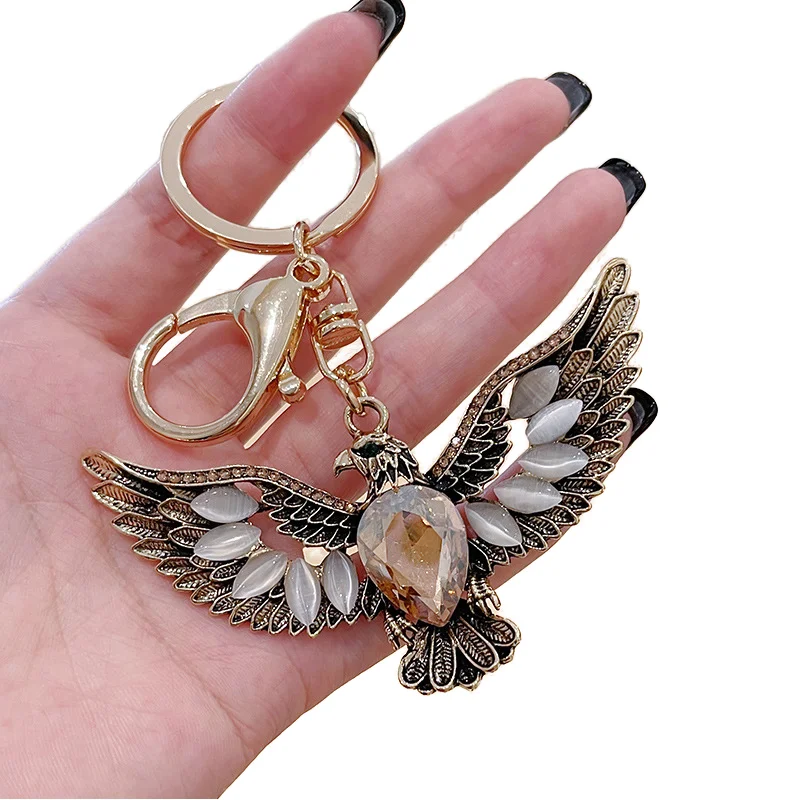 Wholesale Vintage Style Large Bird Eagle Flying Car Keychain Opal Rhinestone Coin Holder Keyring for Men Pack of 6 - Image 3