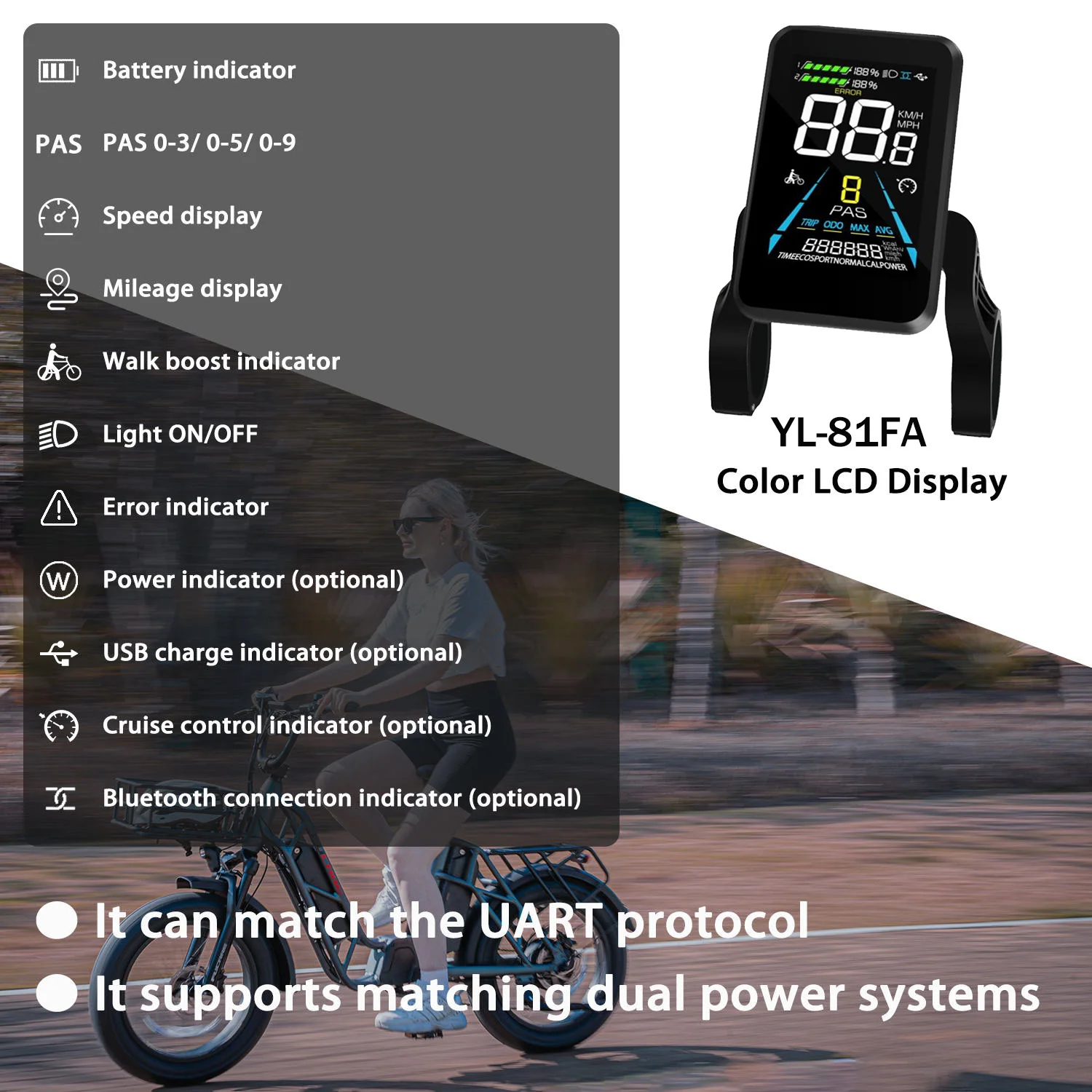 YOLIN YL81F Fatbike Display E Bike LCD Screen High Visibility Speedometer for Cycling Computer Bicycle Accessories - Image 4