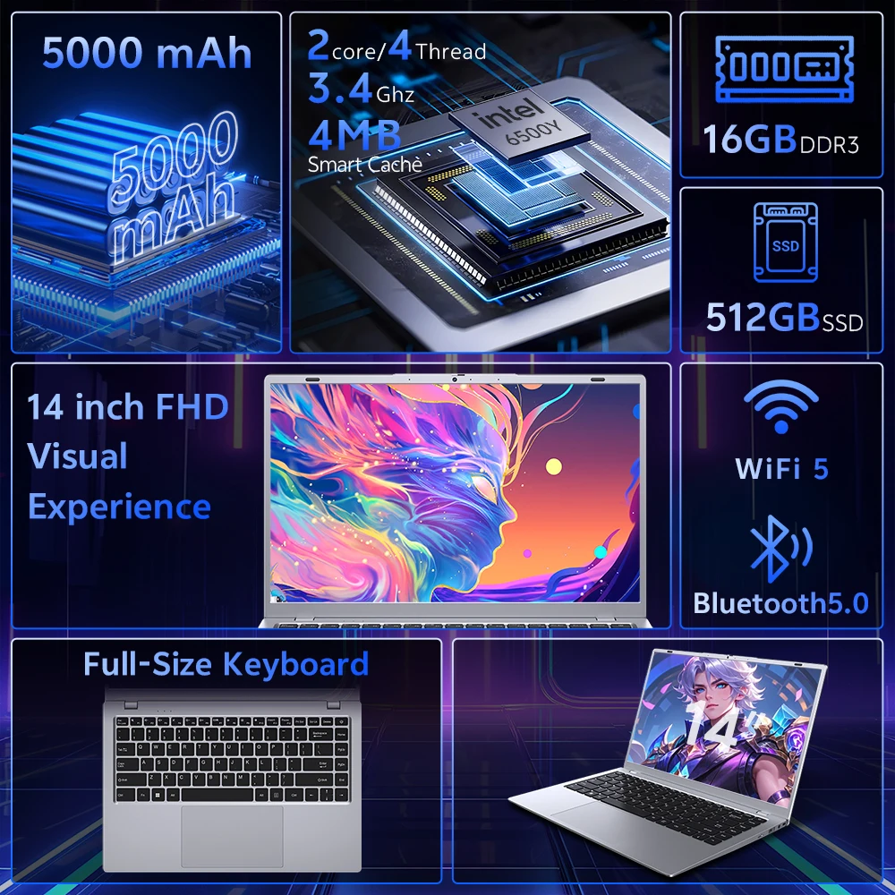 14'' Intel Notebook 6500Y 8+256GB SSD Windows11 Laptop Computer China Factory Cheap Gaming Laptop Computers Laptops and Desktops - Image 2
