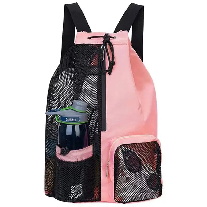 Sinodiving Nylon Foldable Mesh Polyester Gym Drawstring Backpack Wet Bag Pocket Net Mesh Beach Bag With logo Swimming Mesh Bag
