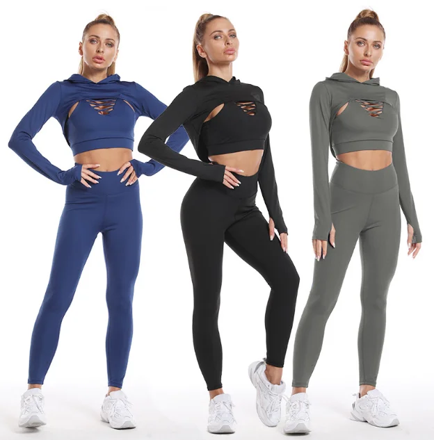 Specialized in Premium Activewear Workout Women Sportswear 3 Pcs Suit Yoga Legging Bra Gym Fitness Yoga Sets Pack of 3 - Image 2