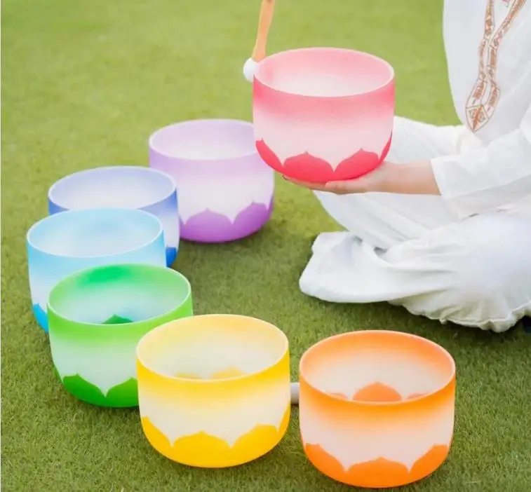Petaloid Pattern 6"-12" Chakra Quartz Crystal Singing Bowl Set Musical Instruments for Healing Meditation & Reduced Pressure - Image 3